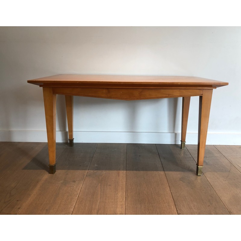 Cherrywood Coffee Table with Tapered Legs and Brass Sabots | Maison Barrois