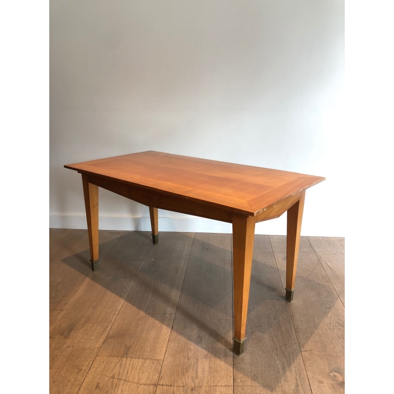 Cherrywood Coffee Table with Tapered Legs and Brass Sabots | Maison Barrois
