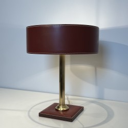 Table Lamp in Burgundy Saddle-Stitched Leather and Gilt, N | Maison Barrois