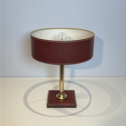 Table Lamp in Burgundy Saddle-Stitched Leather and Gilt, N | Maison Barrois