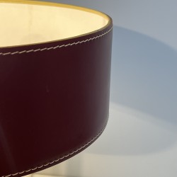 Table Lamp in Burgundy Saddle-Stitched Leather and Gilt, N | Maison Barrois
