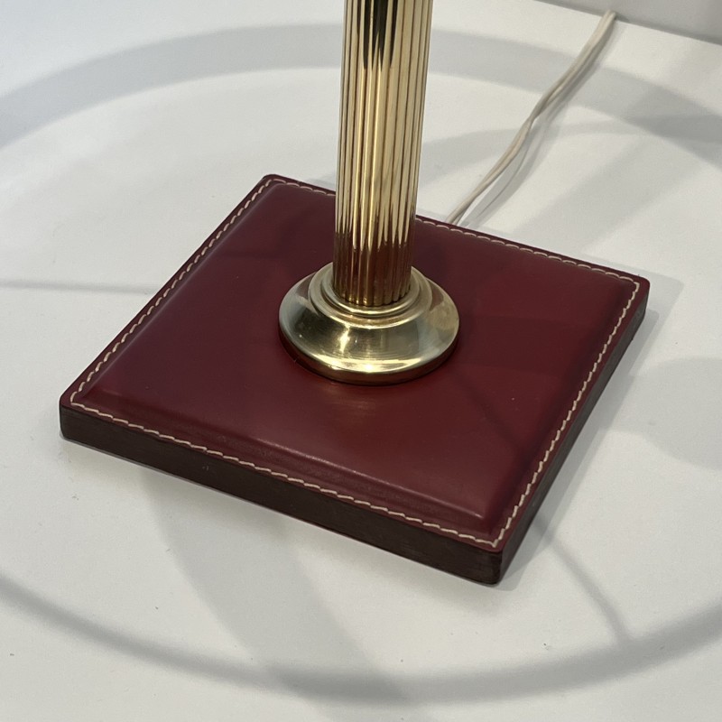 Table Lamp in Burgundy Saddle-Stitched Leather and Gilt, N | Maison Barrois
