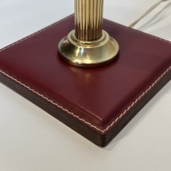 Table Lamp in Burgundy Saddle-Stitched Leather and Gilt, N | Maison Barrois