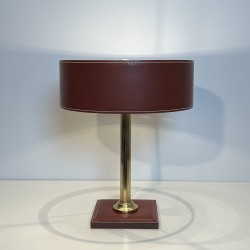 Table Lamp in Burgundy Saddle-Stitched Leather and Gilt, N | Maison Barrois