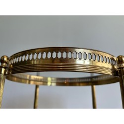 Round Brass Bar Cart with Three Glass Tiers and Openwork, | Maison Barrois