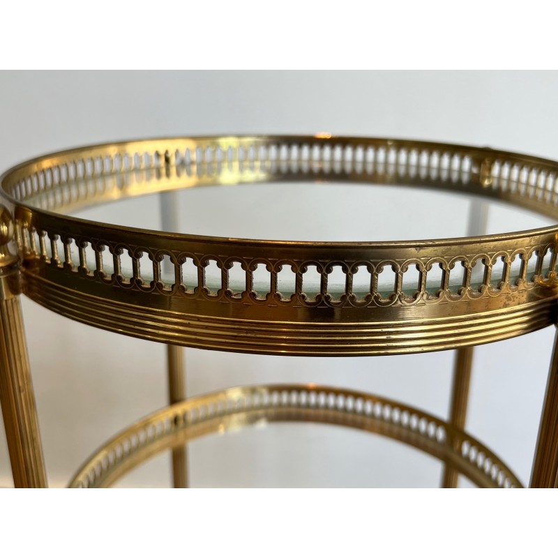 Round Brass Bar Cart with Three Glass Tiers and Openwork, | Maison Barrois
