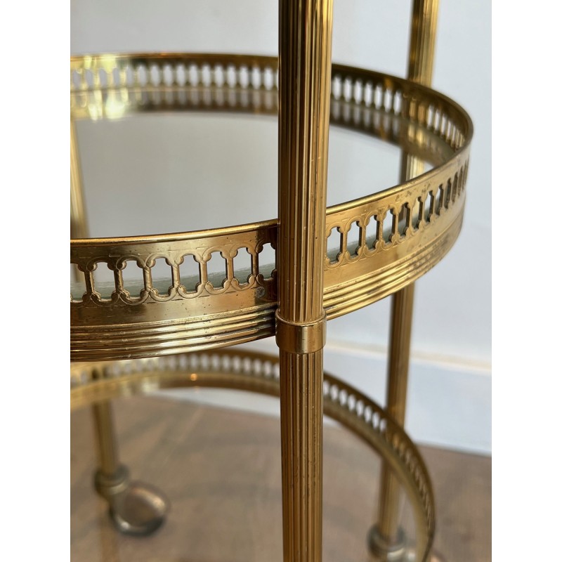 Round Brass Bar Cart with Three Glass Tiers and Openwork, | Maison Barrois