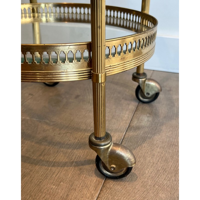 Round Brass Bar Cart with Three Glass Tiers and Openwork, | Maison Barrois
