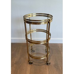 Round Brass Bar Cart with Three Glass Tiers and Openwork, | Maison Barrois