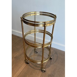 Round Brass Bar Cart with Three Glass Tiers and Openwork, | Maison Barrois