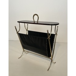 Magazine Rack with Horseshoe Handle in Brass, Wood Top, Ne | Maison Barrois