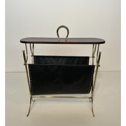 Magazine Rack with Horseshoe Handle in Brass, Wood Top, Ne | Maison Barrois