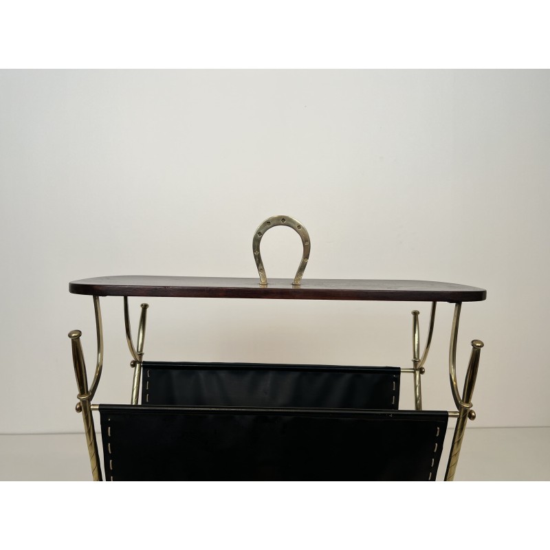 Magazine Rack with Horseshoe Handle in Brass, Wood Top, Ne | Maison Barrois