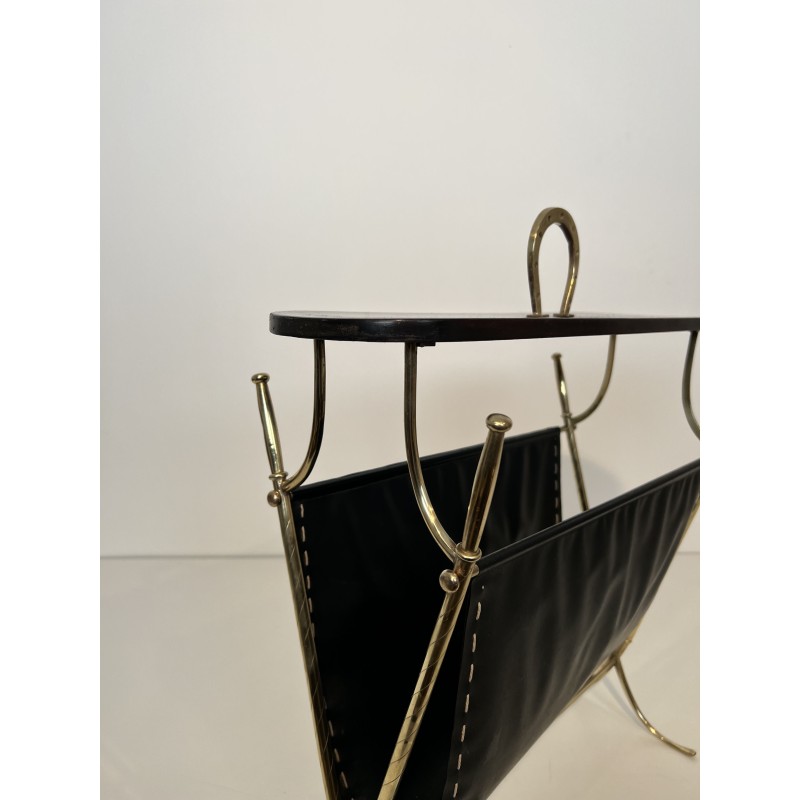Magazine Rack with Horseshoe Handle in Brass, Wood Top, Ne | Maison Barrois