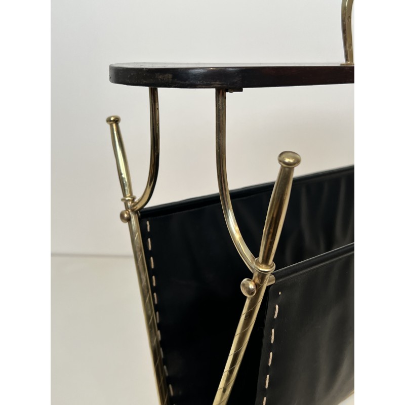 Magazine Rack with Horseshoe Handle in Brass, Wood Top, Ne | Maison Barrois