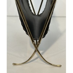 Magazine Rack with Horseshoe Handle in Brass, Wood Top, Ne | Maison Barrois