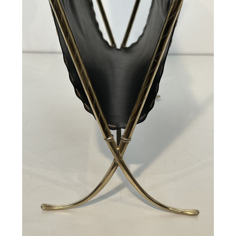 Magazine Rack with Horseshoe Handle in Brass, Wood Top, Ne | Maison Barrois