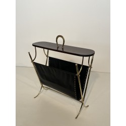 Magazine Rack with Horseshoe Handle in Brass, Wood Top, Ne | Maison Barrois