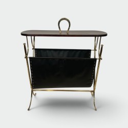 Magazine Rack with Horseshoe Handle in Brass, Wood Top, Ne | Maison Barrois
