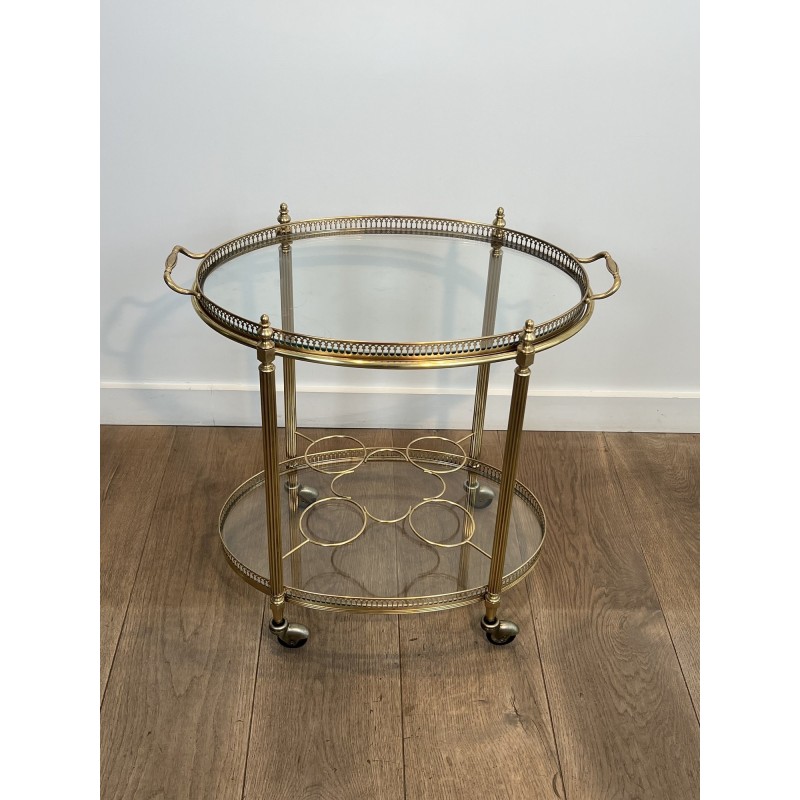 Oval Brass Bar Cart, Pinecone Finials, Bottle Holder and L | Maison Barrois