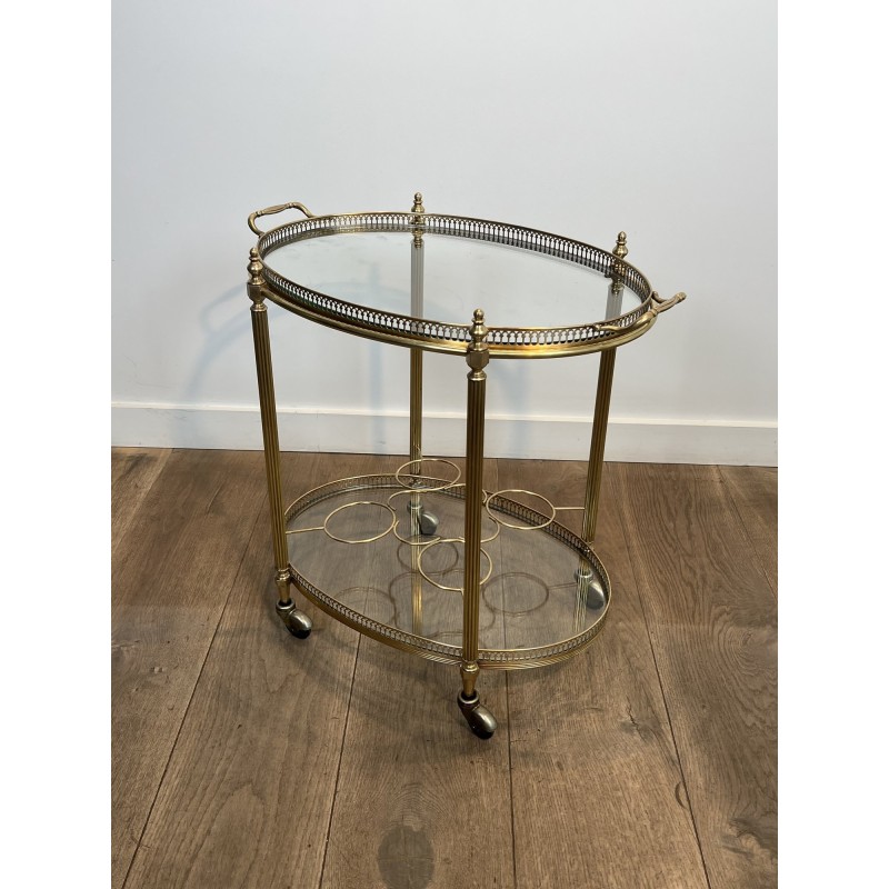 Oval Brass Bar Cart, Pinecone Finials, Bottle Holder and L | Maison Barrois