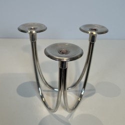 Pair of Candlesticks with Three Lights in Chrome Metal, Mo | Maison Barrois