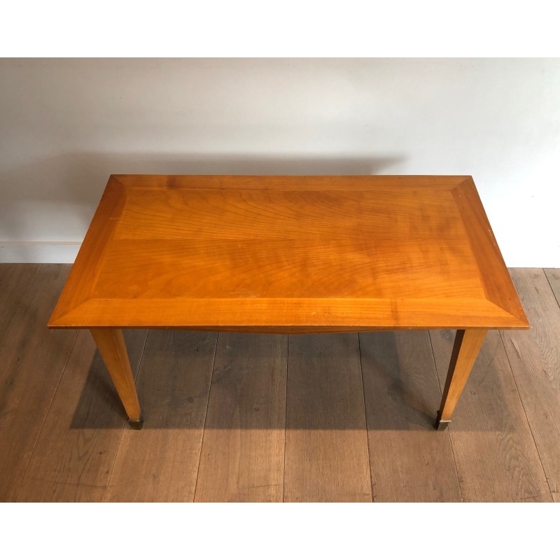 Cherrywood Coffee Table with Tapered Legs and Brass Sabots | Maison Barrois
