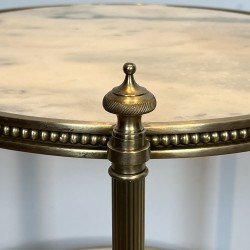 Pedestal Table with Three Veined White Marble Tiers Encircled by Beaded Friezes, Maison Jansen, Circa 1940