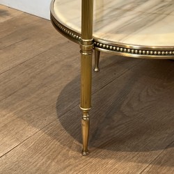 Pedestal Table with Three Veined White Marble Tiers Encircled by Beaded Friezes, Maison Jansen, Circa 1940