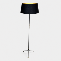 Tripod Floor Lamp in Black Lacquered Metal, Shaft Adorned | Maison Barrois