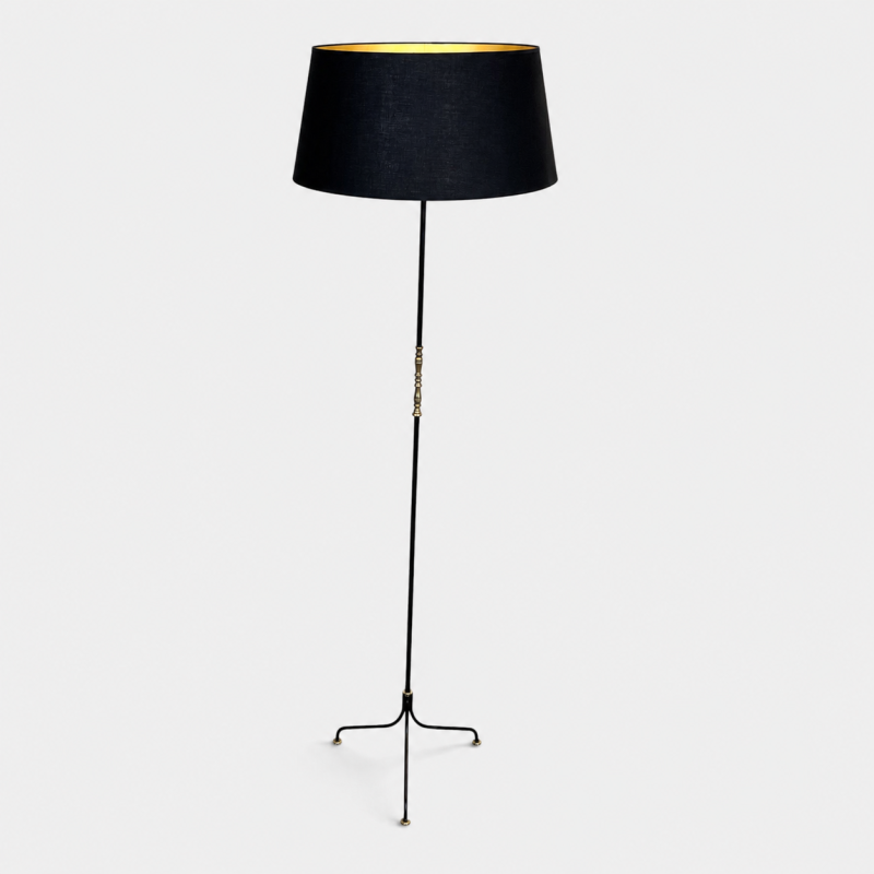 Tripod Floor Lamp in Black Lacquered Metal, Shaft Adorned | Maison Barrois