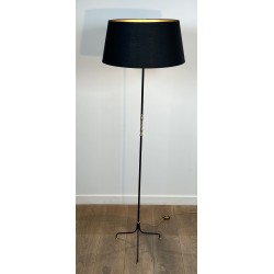 Tripod Floor Lamp in Black Lacquered Metal, Shaft Adorned | Maison Barrois