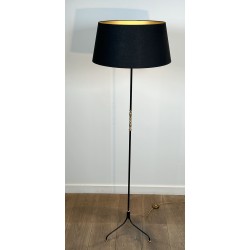 Tripod Floor Lamp in Black Lacquered Metal, Shaft Adorned | Maison Barrois