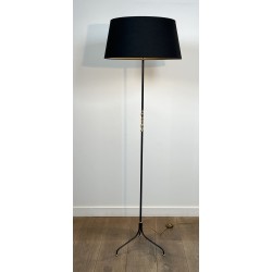 Tripod Floor Lamp in Black Lacquered Metal, Shaft Adorned | Maison Barrois