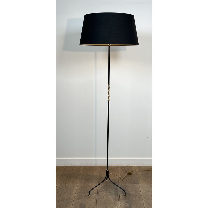 Tripod Floor Lamp in Black Lacquered Metal, Shaft Adorned | Maison Barrois