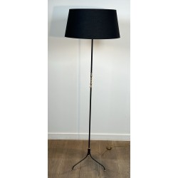 Tripod Floor Lamp in Black Lacquered Metal, Shaft Adorned | Maison Barrois