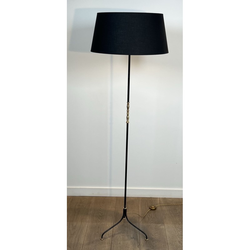 Tripod Floor Lamp in Black Lacquered Metal, Shaft Adorned | Maison Barrois