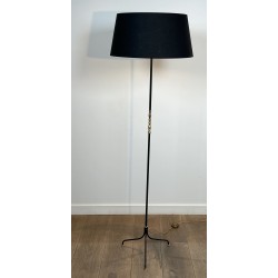 Tripod Floor Lamp in Black Lacquered Metal, Shaft Adorned | Maison Barrois