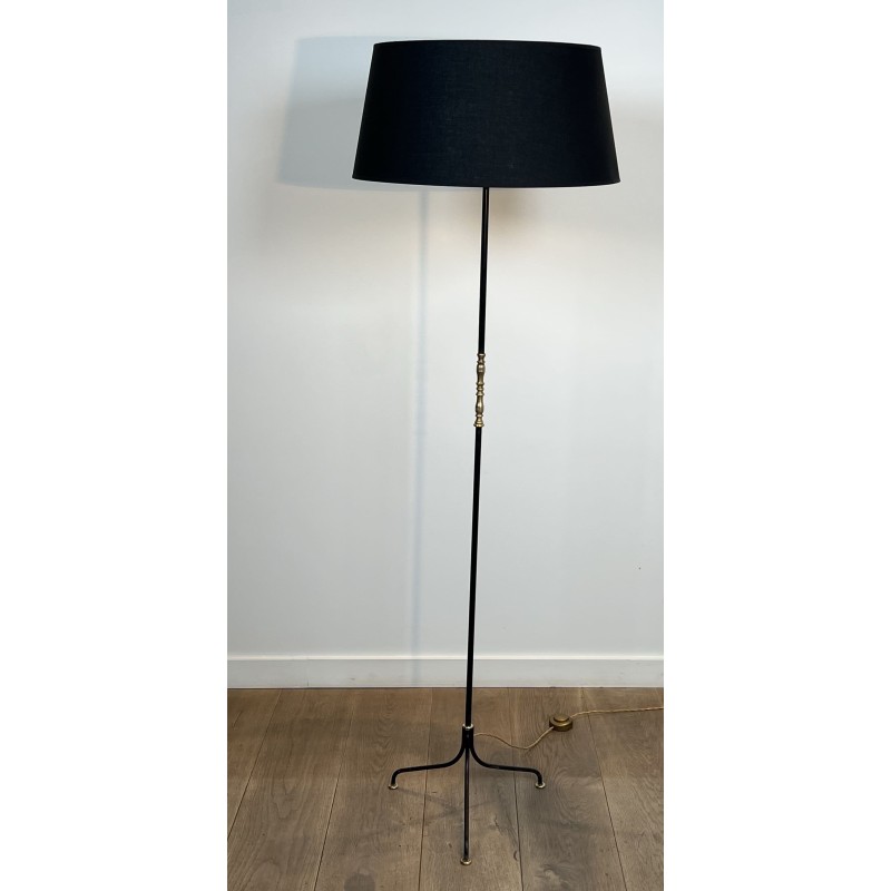 Tripod Floor Lamp in Black Lacquered Metal, Shaft Adorned | Maison Barrois