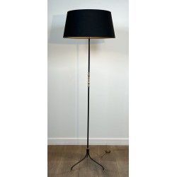Tripod Floor Lamp in Black Lacquered Metal, Shaft Adorned | Maison Barrois