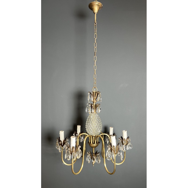 Pineapple Chandelier in Cut Glass and Gilt Brass with Six | Maison Barrois