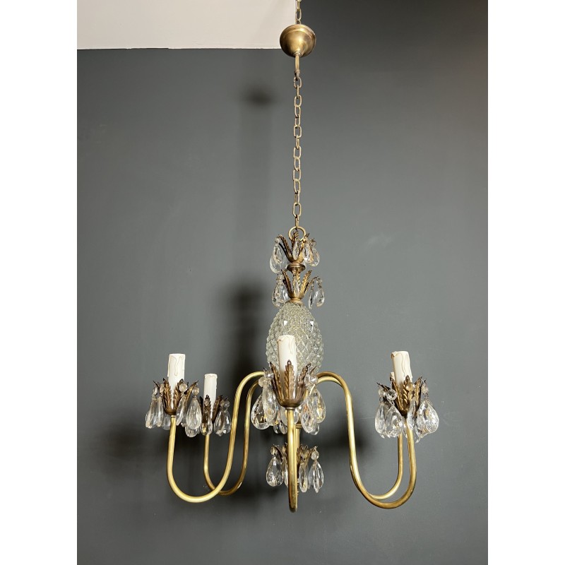 Pineapple Chandelier in Cut Glass and Gilt Brass with Six | Maison Barrois