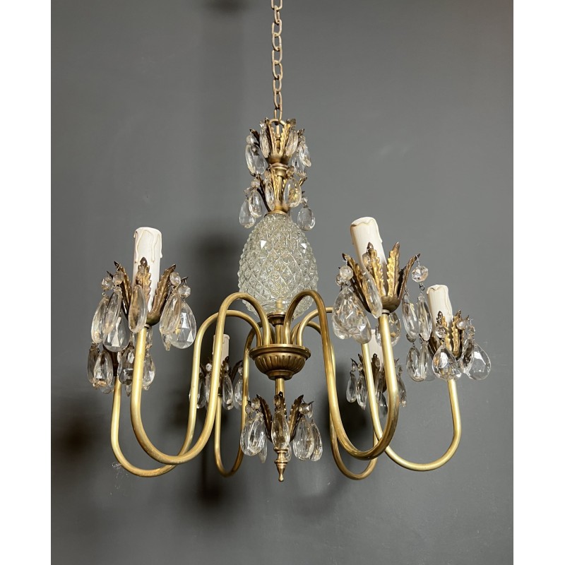 Pineapple Chandelier in Cut Glass and Gilt Brass with Six | Maison Barrois