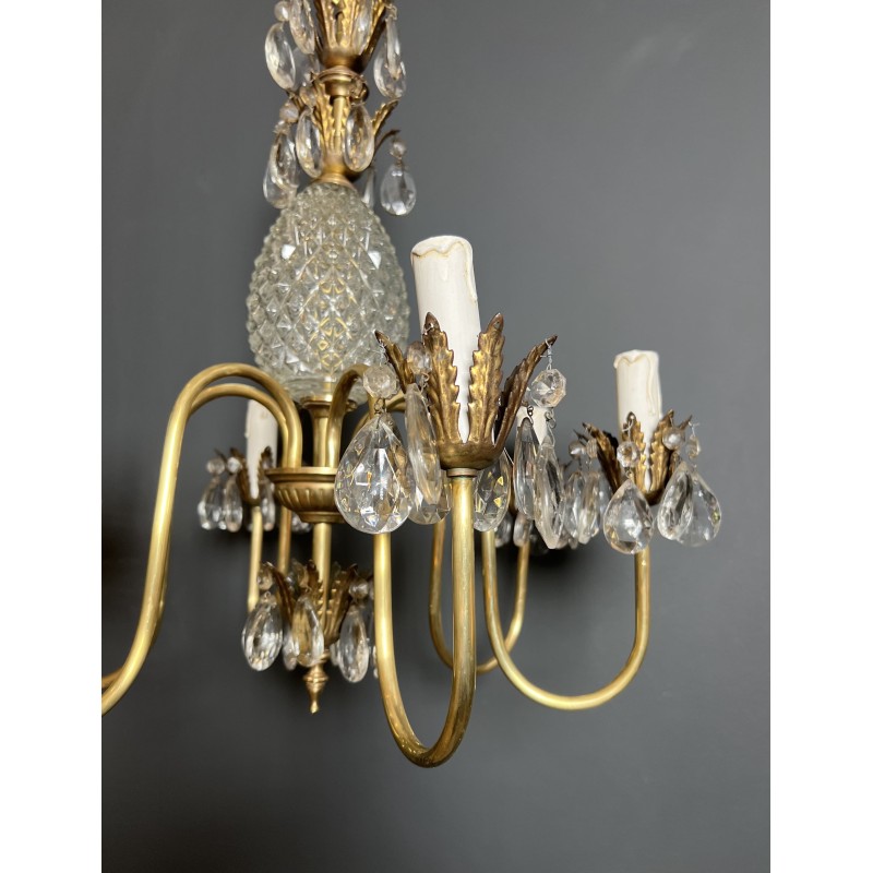 Pineapple Chandelier in Cut Glass and Gilt Brass with Six | Maison Barrois