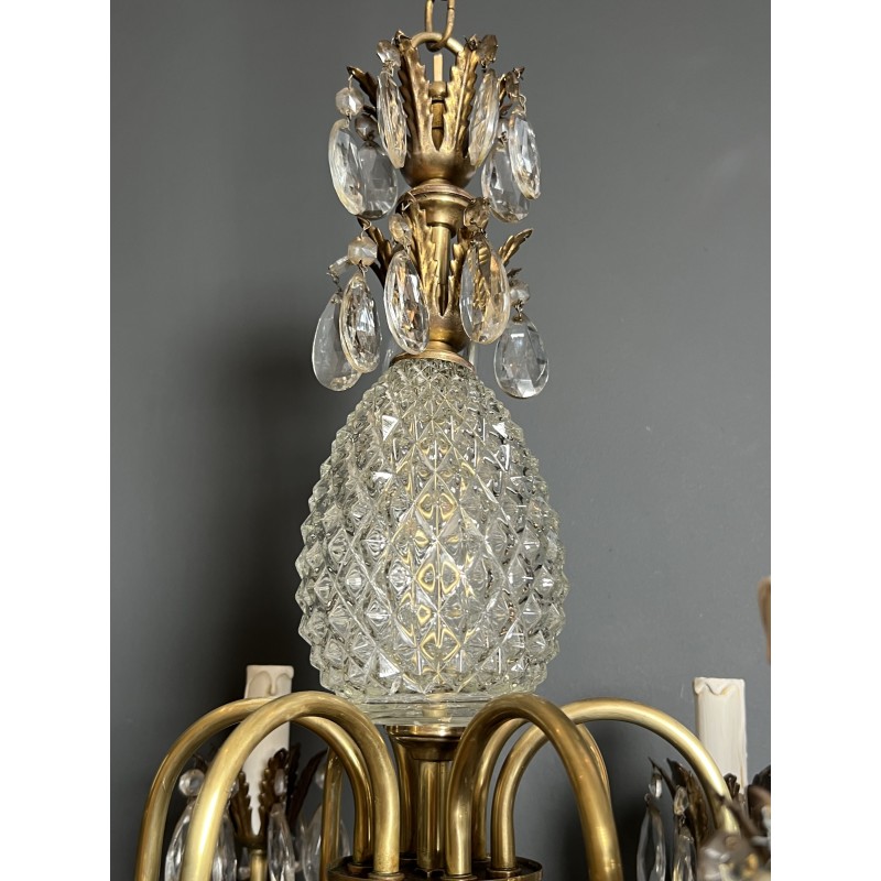 Pineapple Chandelier in Cut Glass and Gilt Brass with Six | Maison Barrois