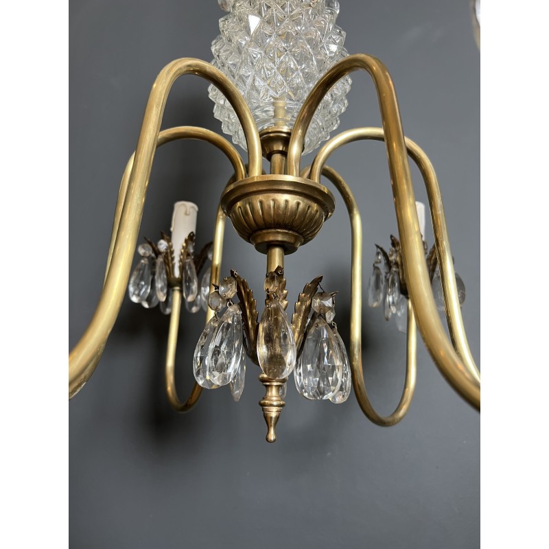 Pineapple Chandelier in Cut Glass and Gilt Brass with Six | Maison Barrois