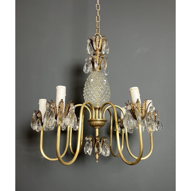 Pineapple Chandelier in Cut Glass and Gilt Brass with Six | Maison Barrois