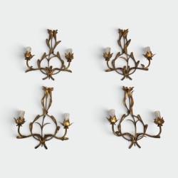 Set of Four Two-Light Sconces in Gilt Metal with Foliage D | Maison Barrois