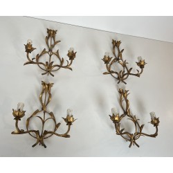 Set of Four Two-Light Sconces in Gilt Metal with Foliage D | Maison Barrois