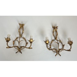 Set of Four Two-Light Sconces in Gilt Metal with Foliage D | Maison Barrois